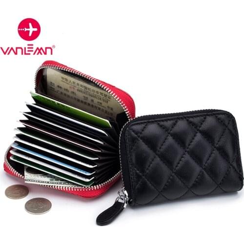 New Credit Card Wallet Women Luxury Genuine Leather Business ID Card Holder Ladies Mini Wallet Coin Purse Female Card Organizer