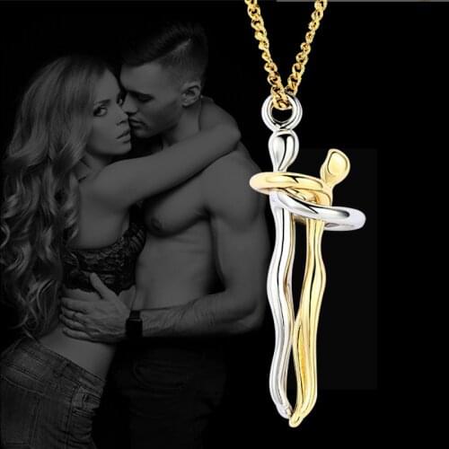 Affectionate Hug Couple Pendants Goth Two-color Charm Necklace Men Women Friends Lovers Jewelry Valentines Day Gift 2021