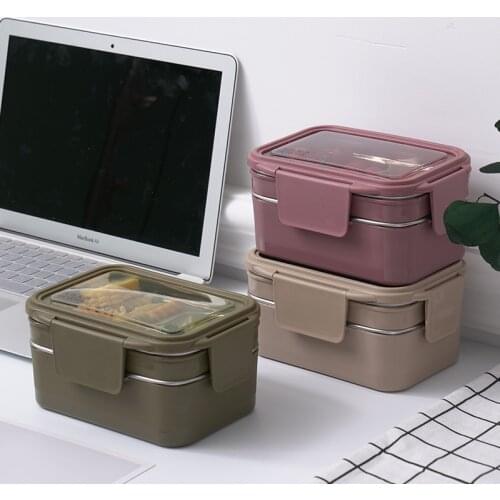 Portable Double layer Stainless Steel Lunch Box Large Capacity Food Container Bento Lunch Box for Kids School Office