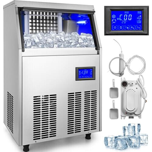 60kg Commercial Ice Maker Stainless Steel Restaurant Ice Cube Machine US