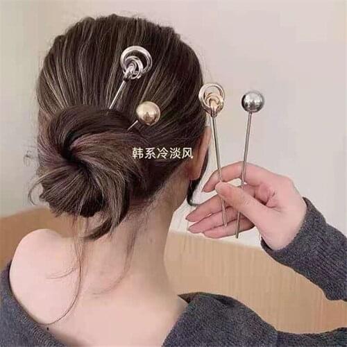 Korean metal disc hairpin simple modern geometric ring hairpin wild go out temperament ball head hairpin children