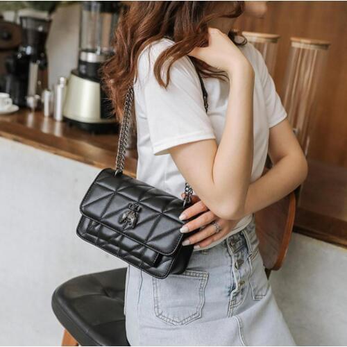 Crossbody bags for women 2020 new luxury designer shoulder bag PU leather Classic checkered small black square bag baguette bag