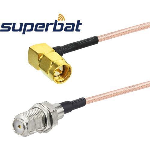 Superbat F Jack Bulkhead Jack Straight to SMA Plug Right Angle Pigtail Cable RG316 30cm RF Coaxial Jumper Cable Connector