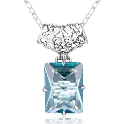Szjinao Brand Women Silver Pendant Necklace Aquamarine Pendants Gemstone Vintage Female Fine Jewelery Without Chain Wholesale