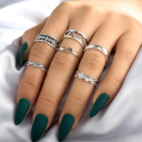 Tocona Carve Antique Silver Color Vintage Rings for Women Punk Fashion Boho Joint Finger Rings Set Jewelry Accessories 9049