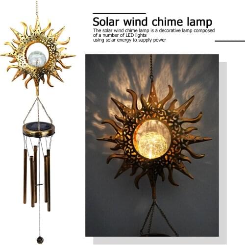 Solar Wind Chimes Light Retro Garden Iron Art Light Moon Sun Star Glass Ball Lamps Outdoor Decoration For Yard Patio Windowsill