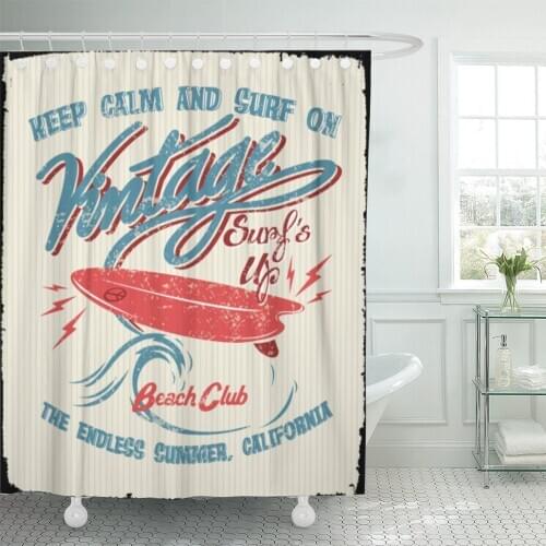 Vintage Summer Tropical Surf Hawaiian Beach Surfboard Hawaii Sign Shower Curtain Waterproof Polyester Fabric 72 x 78 Inches