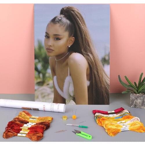 Ariana Grande Printed Water-Soluble Canvas 11CT Cross Stitch Embroidery Complete Kit DMC Threads Sewing Knitting Needle