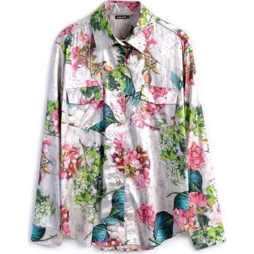CHICLADY vintage designerstyle flower printed tropical floral blouse women elegant lady spring summer shirt casual satin tops za