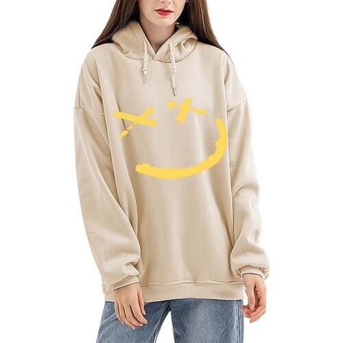 Oversized Hoodie Women Drop Shoulder Apricot Hoodies Graffiti Letter Print Plus Velvet Sweatshirt Hip Hop Clothes Y2K Aesthetic