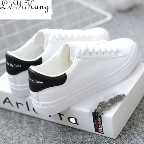 HOT Women Sneakers 2020 Fashion Breathble Vulcanized Shoes Women Pu leather Platform Shoes Women Lace up Casual Shoes White