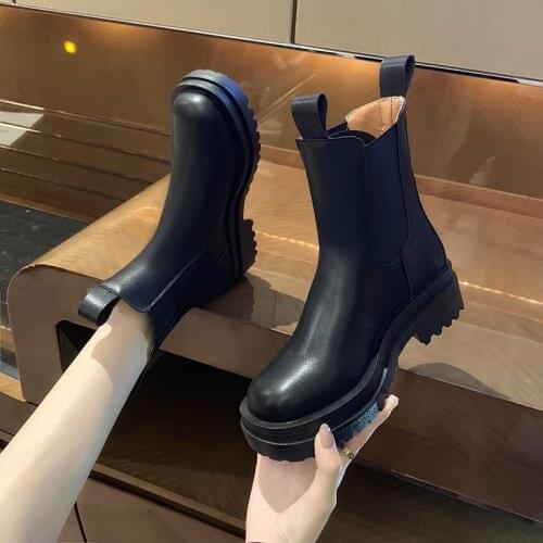 Women Chunky Heel Leather Boots Woman Shoes Spring Brand Designer Chelsea Boots Female Platform Boots Lasdies Fashion