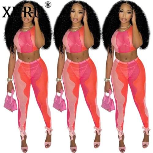 XURU European and American Womens Jumpsuit Two-piece Mesh Irregular Sexy Jumpsuit Stitching Sleeveless Jumpsuit