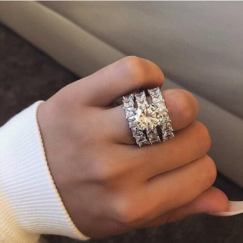 Unique Design 925 silver Engagement Wedding rings for women Luxury white gold pink Princess-cut Diamond Bands Ring set Jewelry