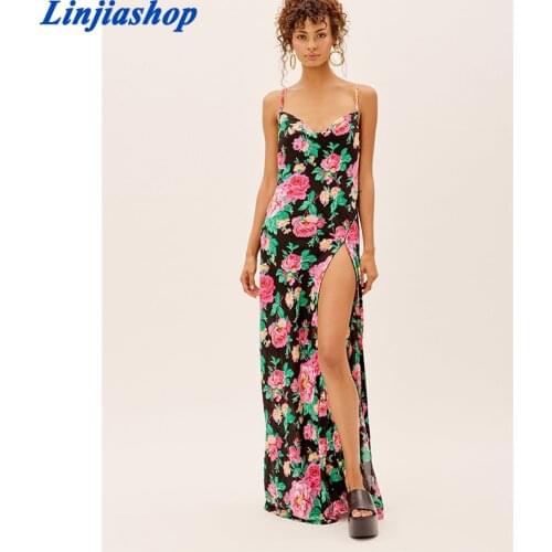Vintage Multicolor Floral Print Sexy Backless Dress Women Deep V Neck Long Sleeve Holiday Party Summer Midi Dress Short Robe