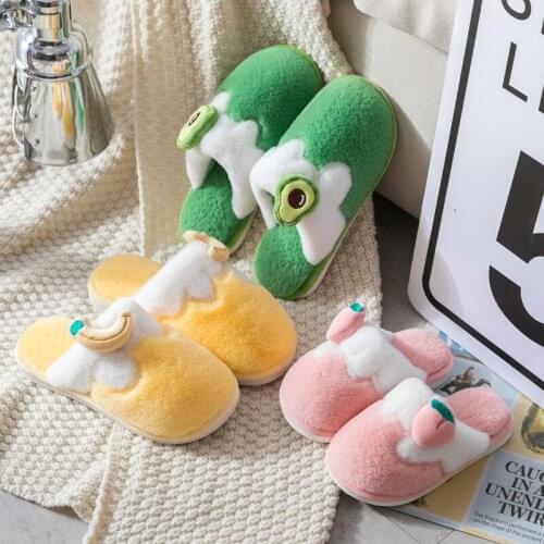 Winter Home Furnishing Warm Cotton Slippers For Women Men Cute Fruit Decorate Couples Indoor Non-slip Soft Thick Bottom Slippers