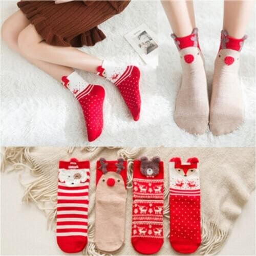 1 Pair Christmas Socks Women Cartoon Socks Winter Warm Sock Animal Pattern Socks Holiday Warm Fashion Cartoon Christmas Socks