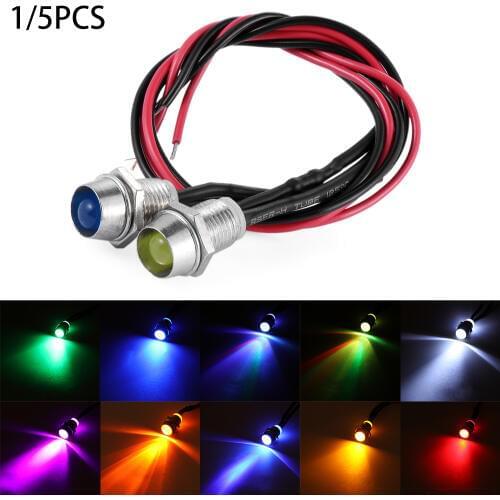 1PC 12V 8mm Multi-color Metal Shell LED Indicator Light Pilot Dash Dashboard Panel Car Van Boat Warning Lamp Bulb With Holder