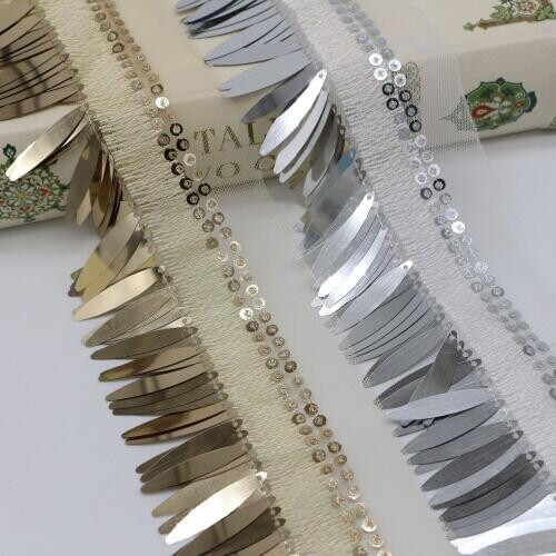 10Yards Gold Silver Pink Sequined Fringe Lace Trim Ribbon DIY Sewing Latin Dance Dress Braid Accessories Beaded Paillette Tassel