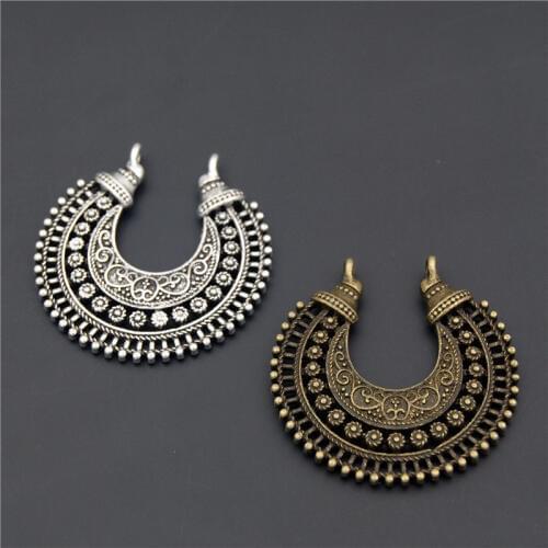 2PCS Boho Ethnic Silver Color/Bronze Six Holes Connector Earrings Jewelry Making DIY Handmade Craft