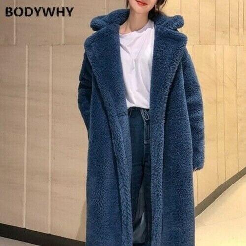 2020 Autumn Winter Casual Women Woolen Coat Teddy Long Overcoat Color Fashion Warm Loose Thicking Wool Blends Oversize Outwear