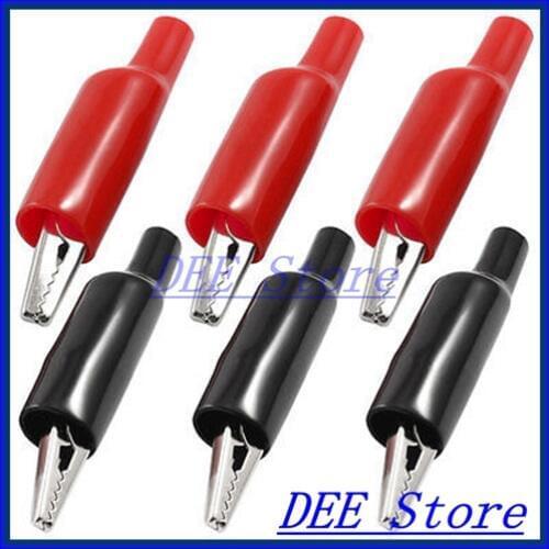 6x Plastic Covered Test Lead Metal Alligator Clips Clamps 55mm