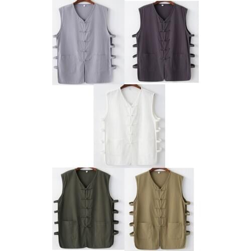 10color Summer high qualitycotton&linen male sleeveless lay zen shaolin monk vest kung fu uniforms tang suit wing chun tank top