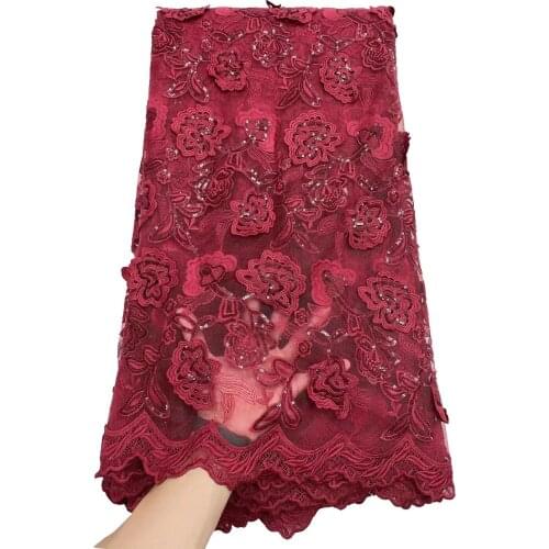 African Lace Fabric 5 Yards 2021 High Quality Sequins Net Embroidery Nigerian Wedding Gown Material French Lace Fabric J185