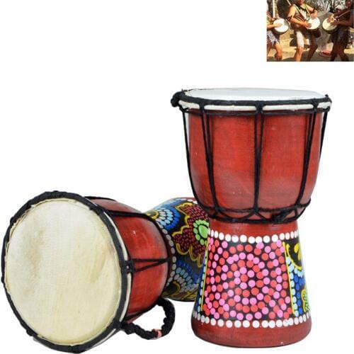 African Drum Djembe Tunable Percussion Hand-Carved Painting Mahogany Djembe Drum with Goat Skin Head Littlefun Pattern