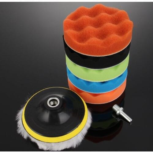 8Pcs 3/4/5/inch Car Polisher +M10/M14 Thread Adapter Auto Car Wash Set Car Polishing Waxing Buffing Sponge Pads Kit