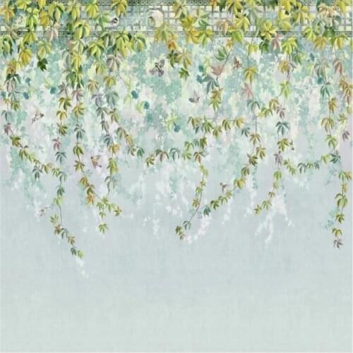 Beibehang Nordic aesthetic plant creeper leaf wallpaper bedroom mural living room decoration TV background photo 3D wall sticker