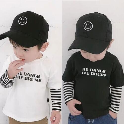 2020 Spring Summer Kids Boys T Shirt Letter Print Striped Splice Long Sleeve O-neck Baby Girls T-shirts Tops Children T-shirt