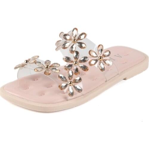 Girls Shoes Princess Shoes 2021 Summer New Kids Slippers Rhinestone Childrens Sandals Soft Bottom Non-slip Fashion Sweet Flower