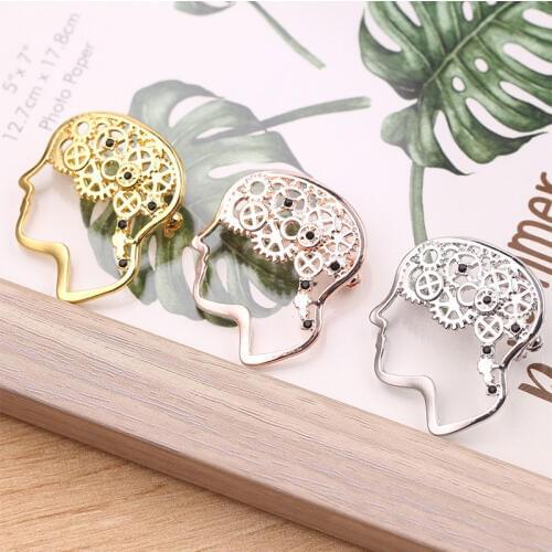 DoreenBeads Fashion Pin Brooches For Men Women Cerebrum/ Brain Gold Creative Boy Accessories Gift 3.3cm x 2.9cm, 1 Piece