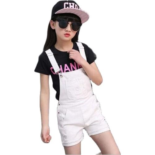 Girls Denim Overalls Summer Fashion New Children Clothing Casual Kids suspender trousers Girls short jeans 3-13T teenage jeans