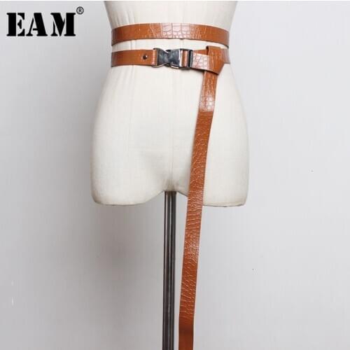 [EAM] Pu Leather Buckle Multicolor Long Wide Belt Personality Women New Fashion Tide All-match Spring Autumn 2021 1H361