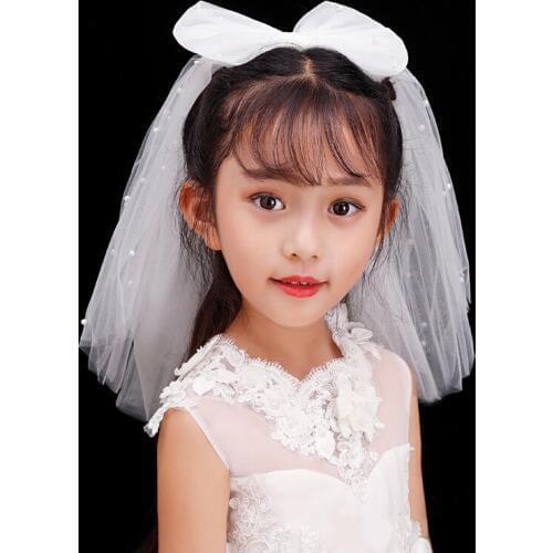 Ivory Flower Girl Veil Child Princess Veil Wedding Party Velo Sposa Multi-Layers Short Pearl Veil kids Bridal Veil For Girls