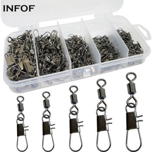 INFOF 240-pieces Fishing Swivels Snap Kit 2#/4#/6#/8#/10# Rolling Swivel with Interlock Snap Carp Fishing Connector Hook/Lure