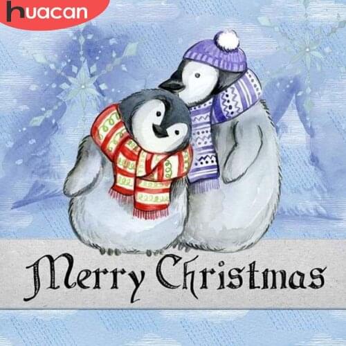 HUACAN Full Square/Round Diamond Painting 5d Merry Christmas DIY Diamond Embroidery Penguin Mosaic Winter Wall Art
