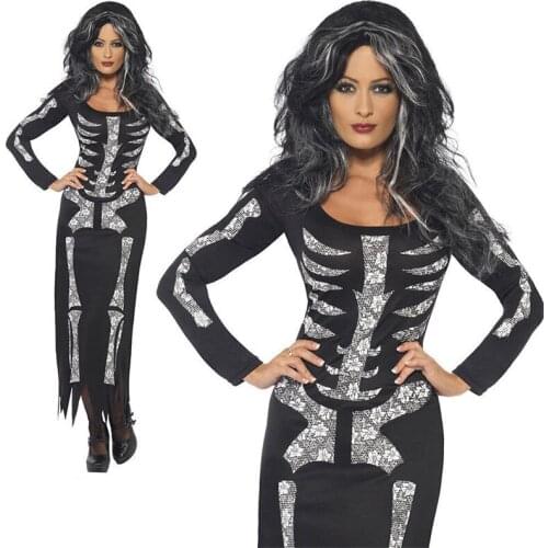 Skeleton Jumpsuit Halloween Horror Cosplay Costumes Evil Ghost Print Bodycon Dress Scary Party Performance Carnival Clothing