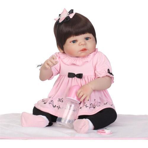 Bebe girl reborn 23" full silicone dolls reborn BJD cute princess toddler dolls can bathe brown hair hot sale NPK reborn doll