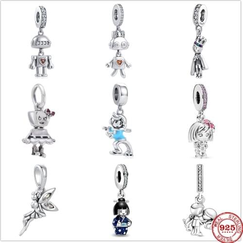 2021 New Fashion Silver 925 Fairy boy girl doll Charm Bead Pendant Fit Original Pandora Bracelets DIY Fine Sterling Jewelry Gift