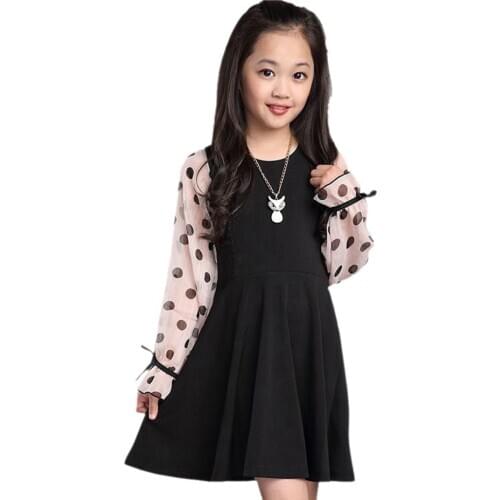 Patchwork Girl Dresses Polka Dot Dress For Kids Summer Dress For Girls Casual Childrens Dress Spring Costume For Girl 4-14 Year