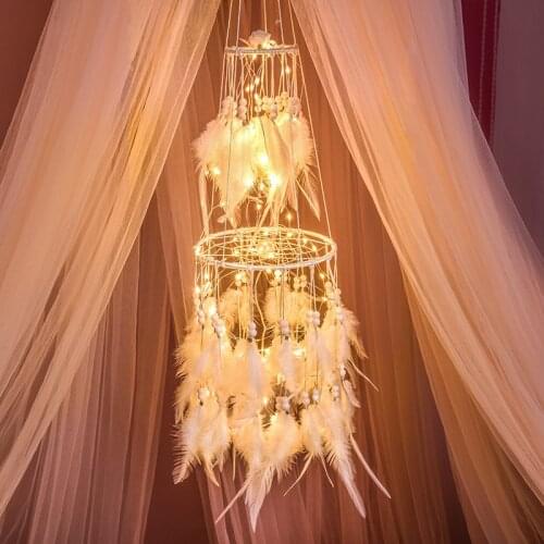 DREAM CATCHER HANGING DECORATION FEATHER WIND CHIMES ROOM DECOR SEND LIGHT STRIP FEATHER DREAM CATCHERS BEDROOM DECOR PENDANT