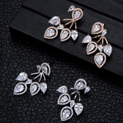 Trendy Luxury Flower Blossom Stud Earrings For Women Wedding Cubic Zirconia Crystal African Dubai Gold Bridal Earring E7963