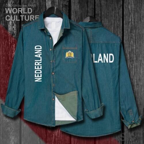 Netherlands Low Countries Holland Dutch NLD Men Autumn Cotton Turn-down Collar Jeans Shirt Long Sleeve Cowboy Coat Clothes 20