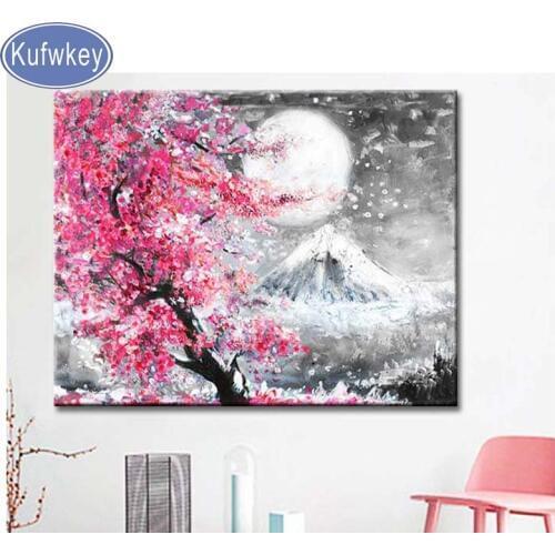 Full square drill sakura 5D DIY diamond painting flower Cross Stitch diamond embroidery sale Mount Fuji picture of Rhinestone