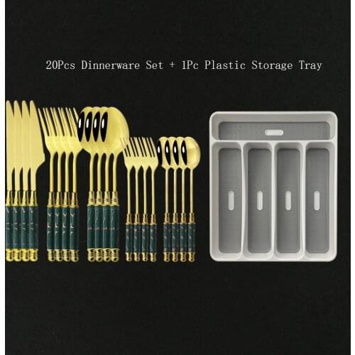 Hot Ceramic Handle Dinnerware Tableware Set 20Pcs Gold Fork Spoon Knife Stainless Steel Flatware Cutlery Set With Storage Tray