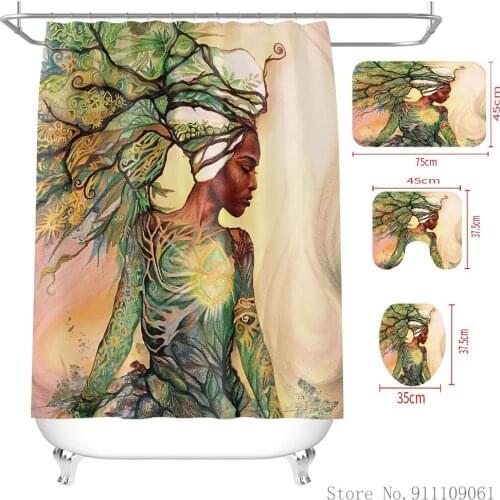 Personality Creative African Women Shower Curtains Waterproof Polyester Fabric Bathroom Partition Curtain Non-slip Toilet Mats