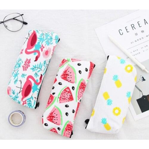 1pcs/lot Korean Canvas Simple Flamingo Pineapple Watermelon Pencil Case Party Favor Gifts Pencil Storage Bag